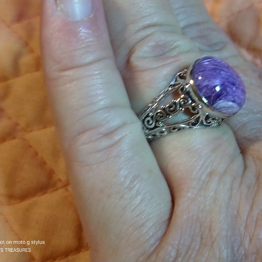 🛑 LOWEST PRICE AVAILABLE🛑 CHAROLITE- STONE OPEN FILIGREE STERLING RING. - Picture 7 of 8